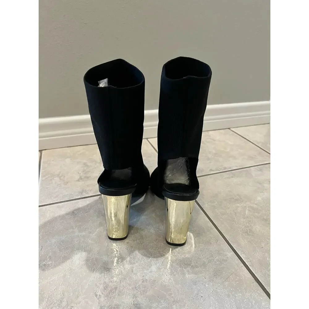 Cuccoo Chunky Gold Heeled Open Toe Black Size 41 (8) Sandal Slip on Boots - Picture 4 of 7